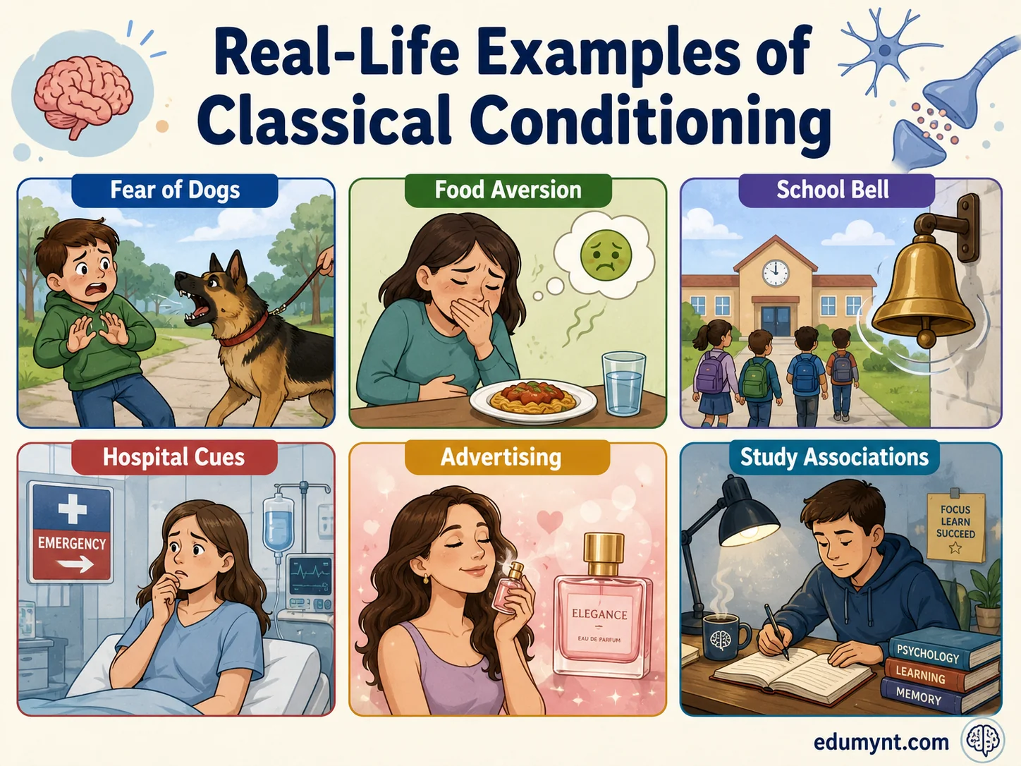 Positive classroom conditioning visual showing calm routines, encouragement, participation, and confidence